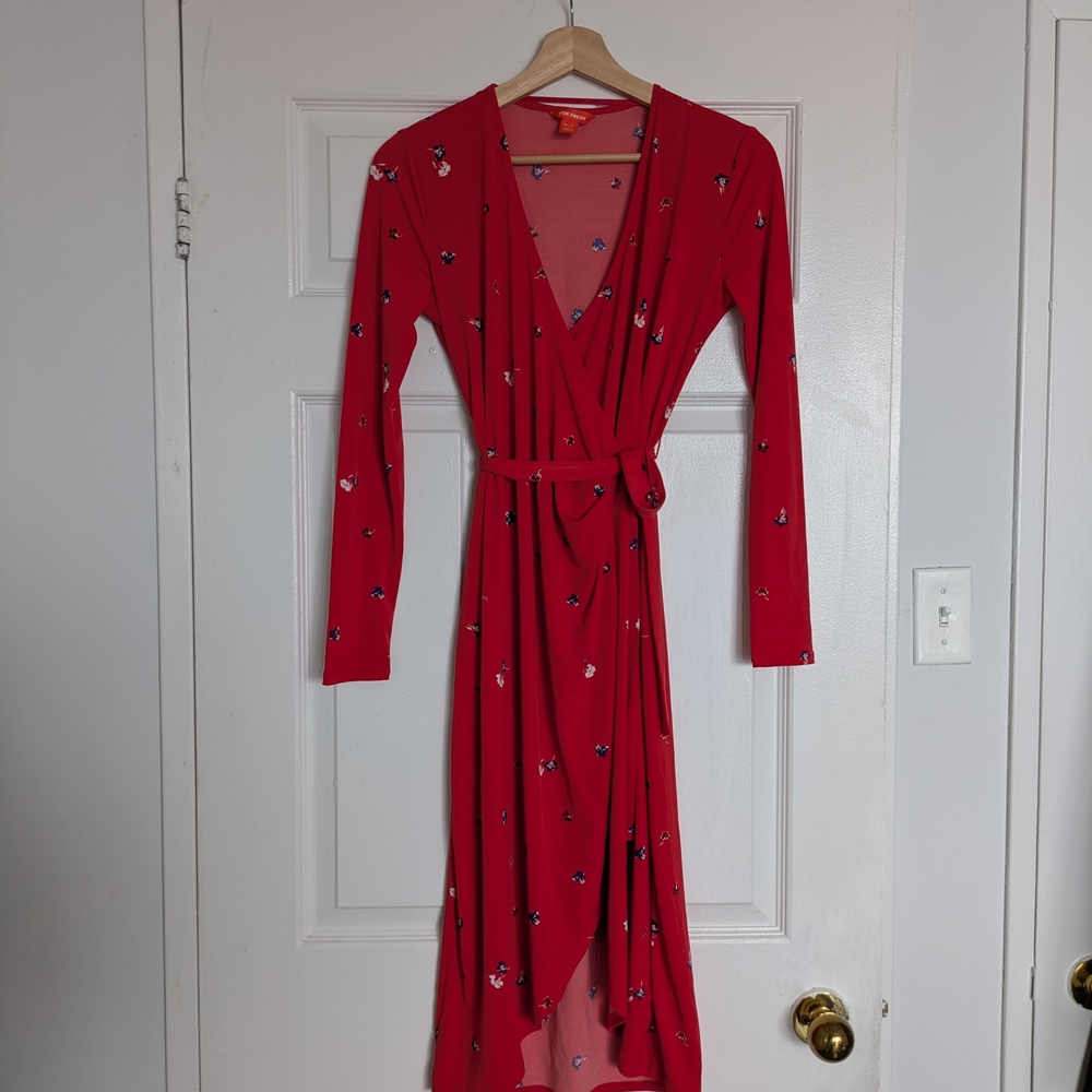 Joe Fresh Red Long Sleeve Floral Dress